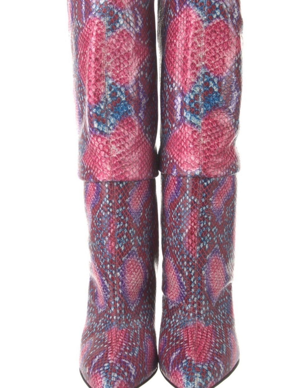 Women's Pink & Blue Snake-Print Knee Boots